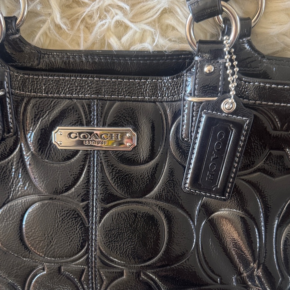 Coach Embossed Black Leather Tote - Picture 2 of 13